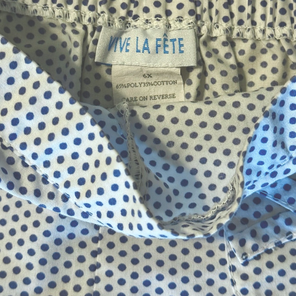 Vive La Fete Shorts Girl’s 6X S Boutique Bow Pockets White Blue Polka Dots EUC - Picture 3 of 4